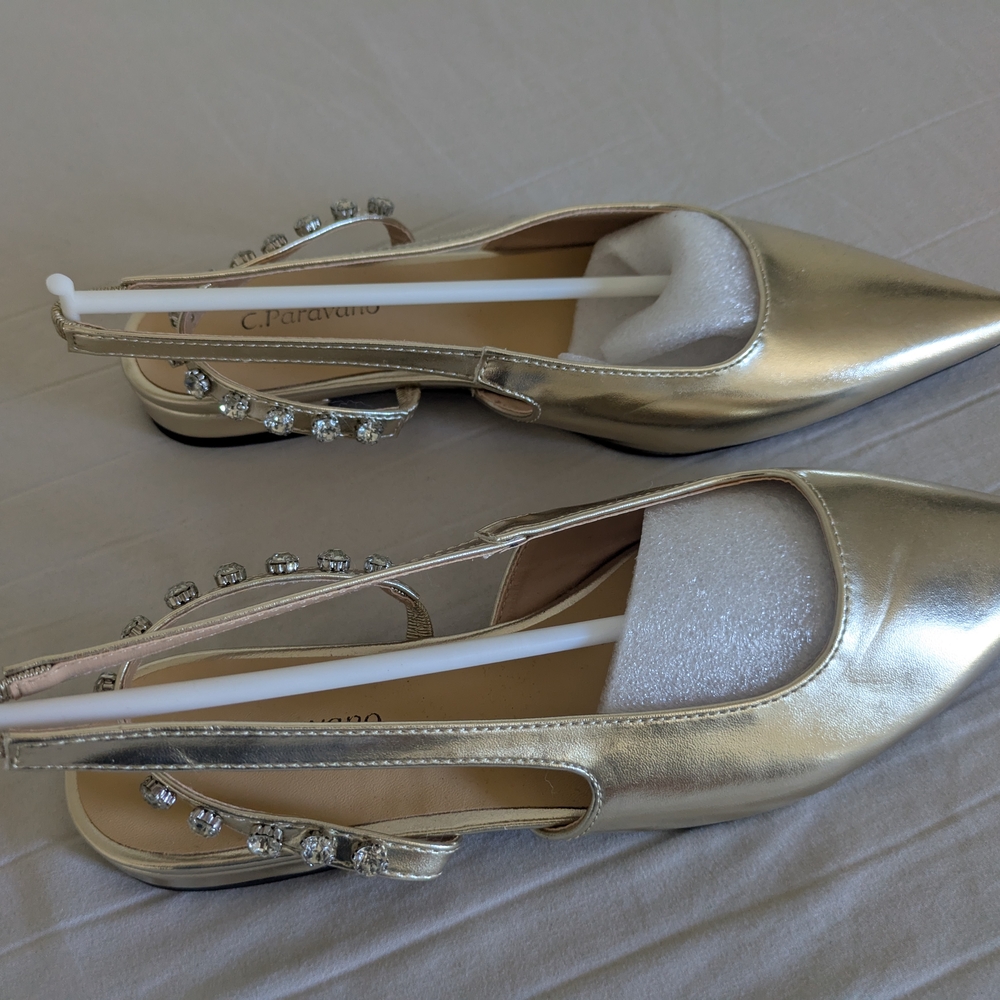 Gold Women's Flats with Crystal Accents